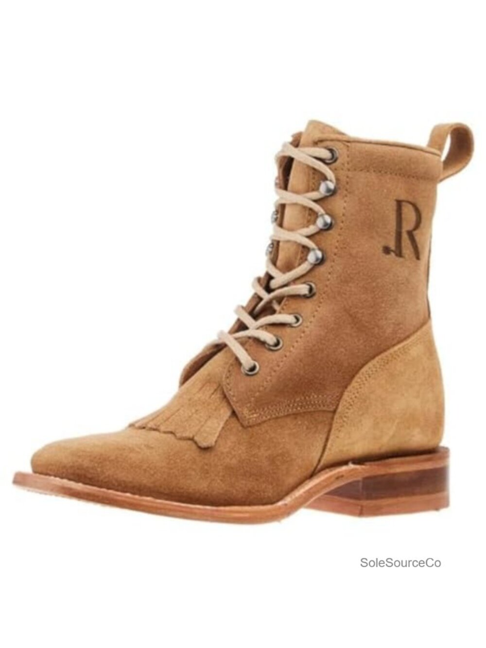 Womens Lacer Roughout Leather Western Ankle Boot Plain Toe Block Heel